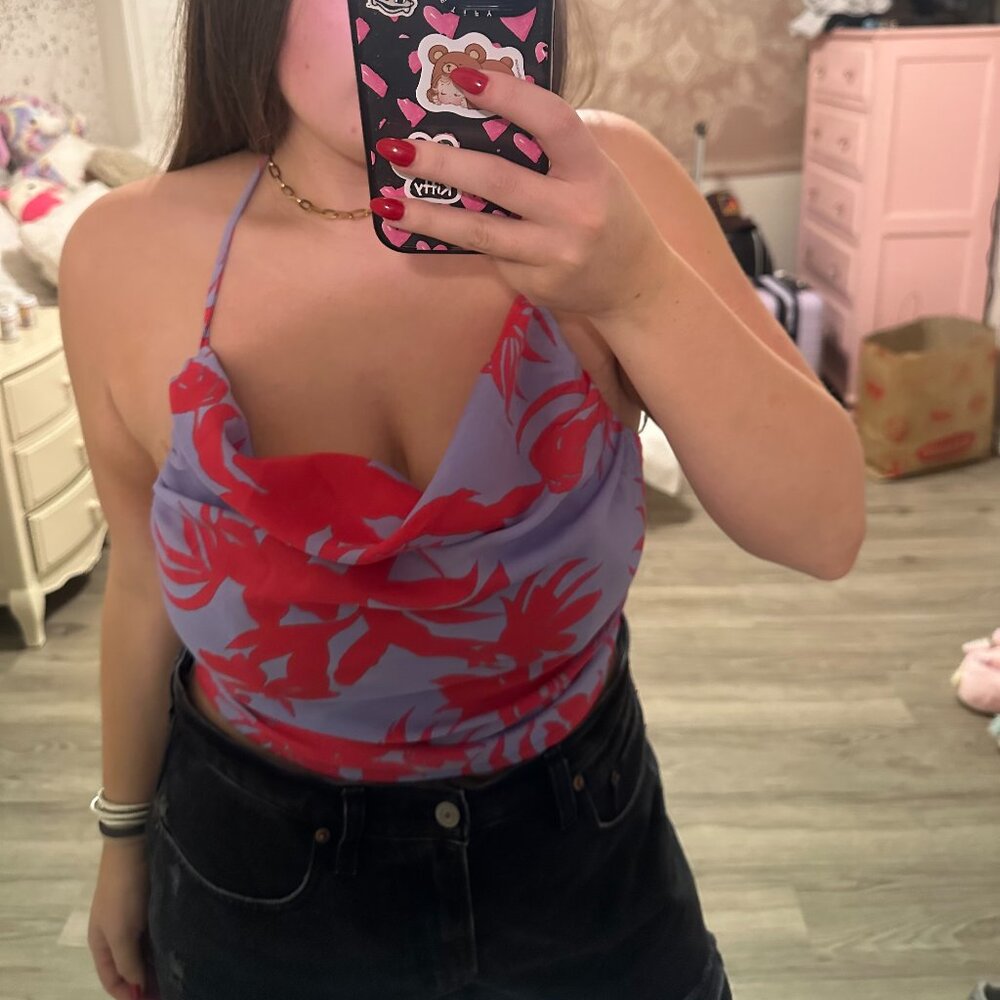 Floral Cowl Neck Tank Top, Size Large